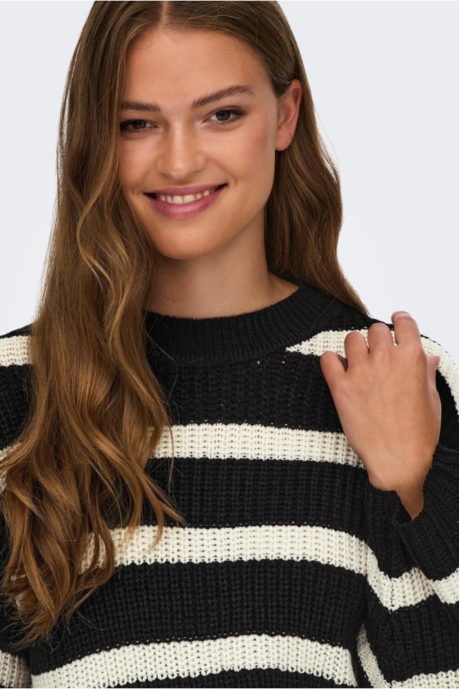 JDYJUSTY L/S STRIPE PULLOVER KNT NO 15264902 BLACK/EGGNOG